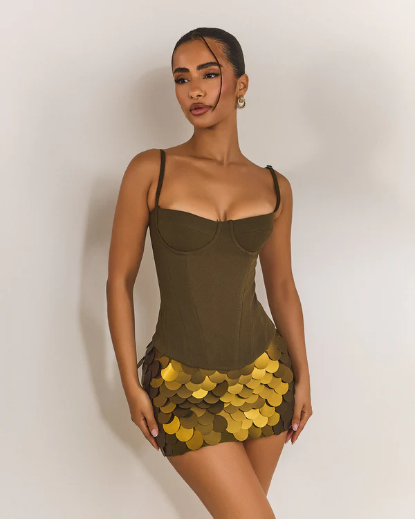 HOT Olive Siren Lace-Up Corset Top