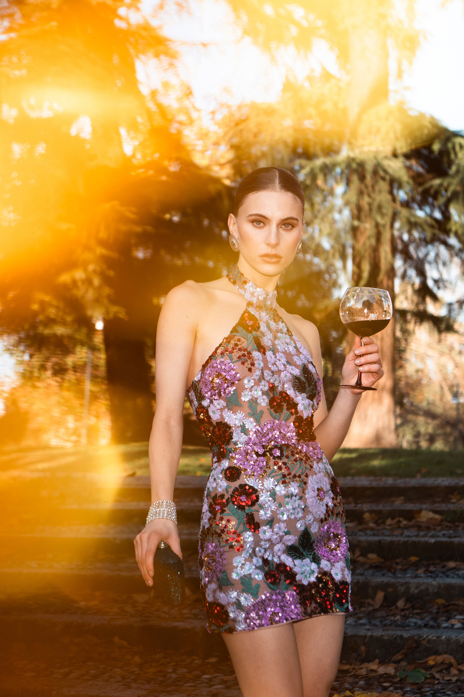 NEW Polasa Halter Sleeveless Sequins Flower Mini Dress