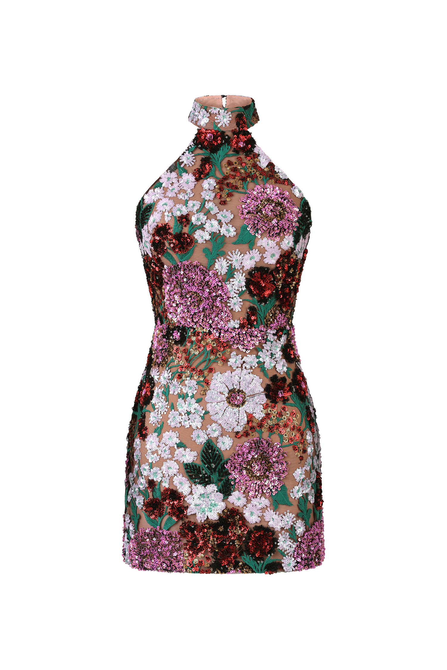 NEW Polasa Halter Sleeveless Sequins Flower Mini Dress