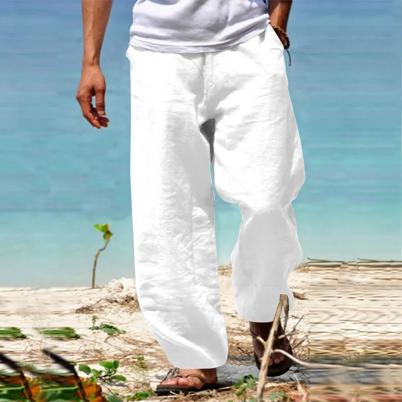 Mens Cotton And Linen Summer Beach Loose Pants