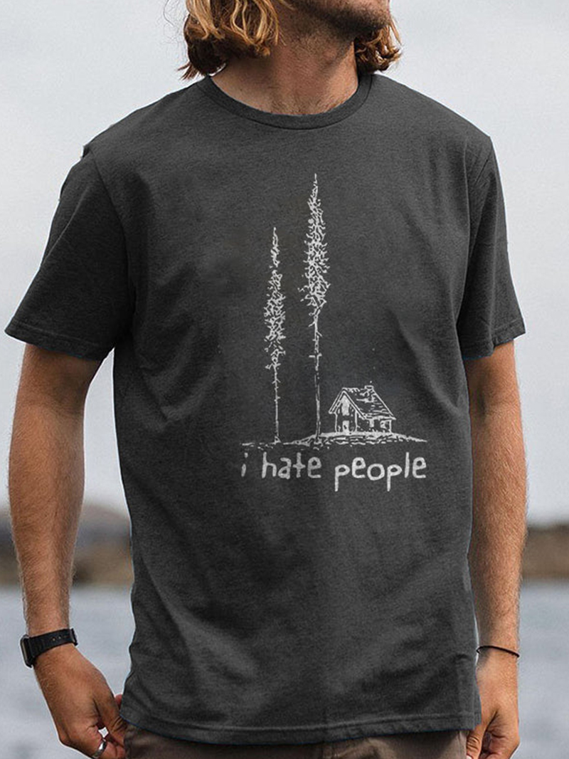 Men's I Hate People Printed Short-sleeve Crew Neck Comfy T-Shirt