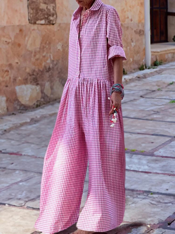 Flash Saleš„Casual Plaid Long Sleeve Loose Jumpsuit