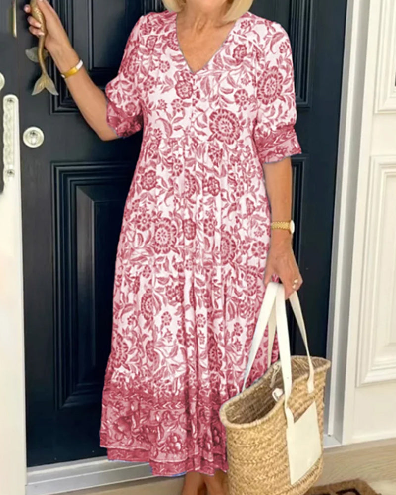 2023 new large size V-neck floral dress