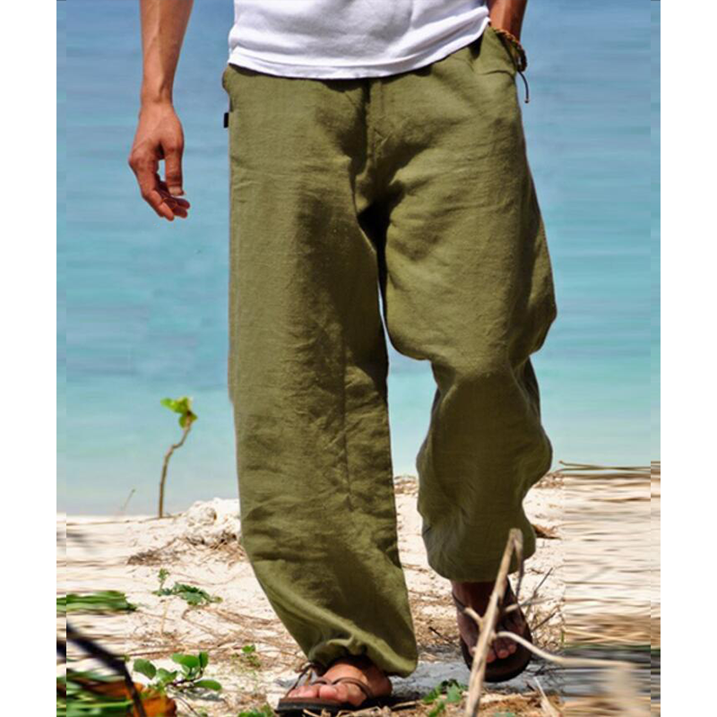 Mens Cotton And Linen Summer Beach Loose Pants
