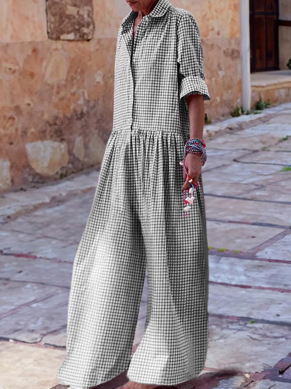 Flash Saleš„Casual Plaid Long Sleeve Loose Jumpsuit
