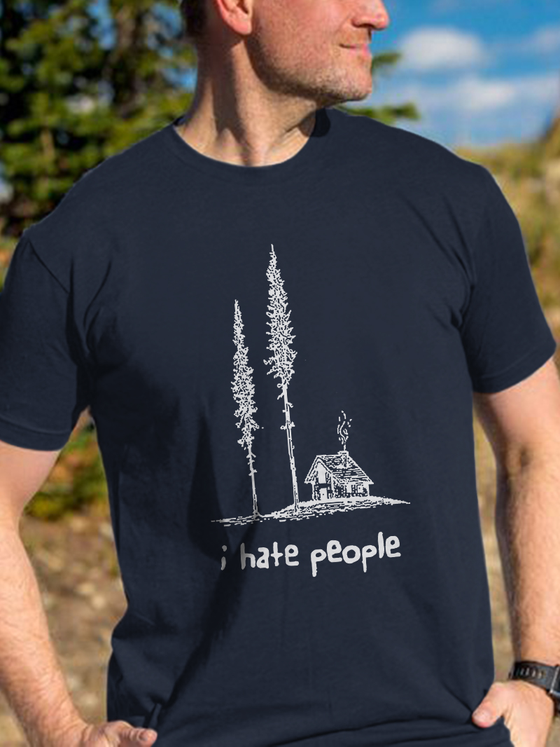 Men's I Hate People Printed Short-sleeve Crew Neck Comfy T-Shirt
