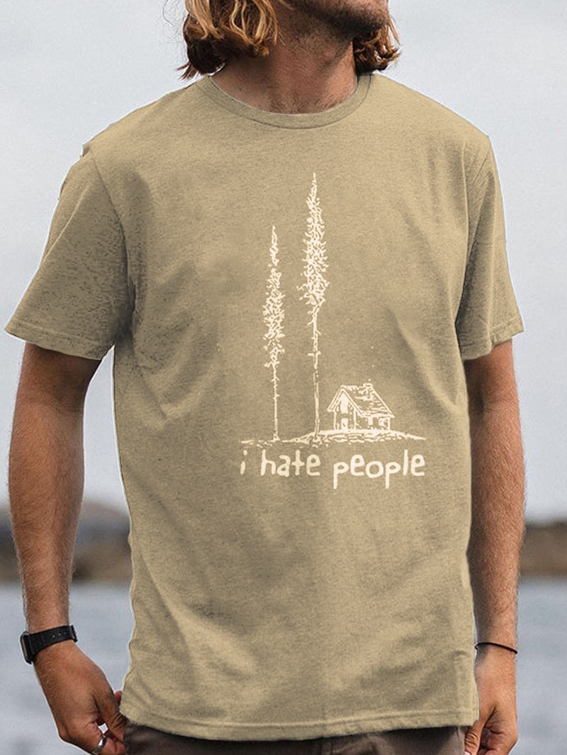 Men's I Hate People Printed Short-sleeve Crew Neck Comfy T-Shirt
