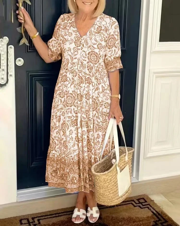 2023 new large size V-neck floral dress