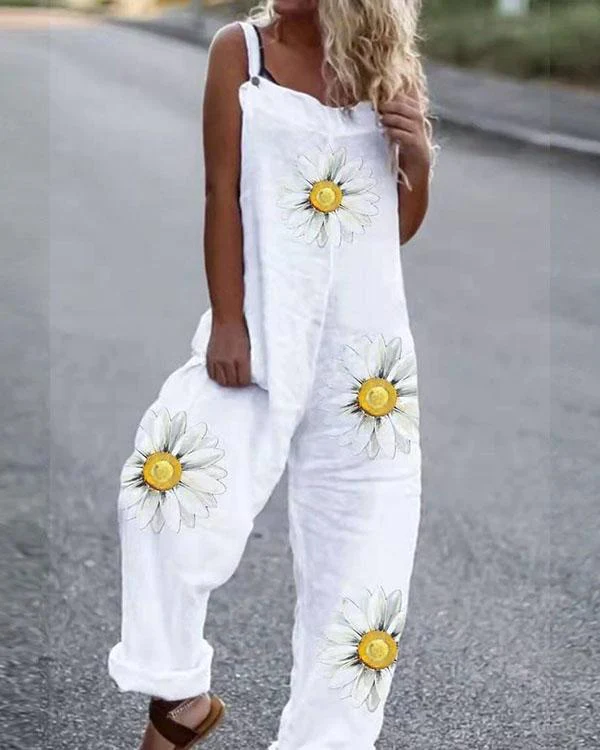 Women Linen Cotton Print Women Jumpsuit Outfit
