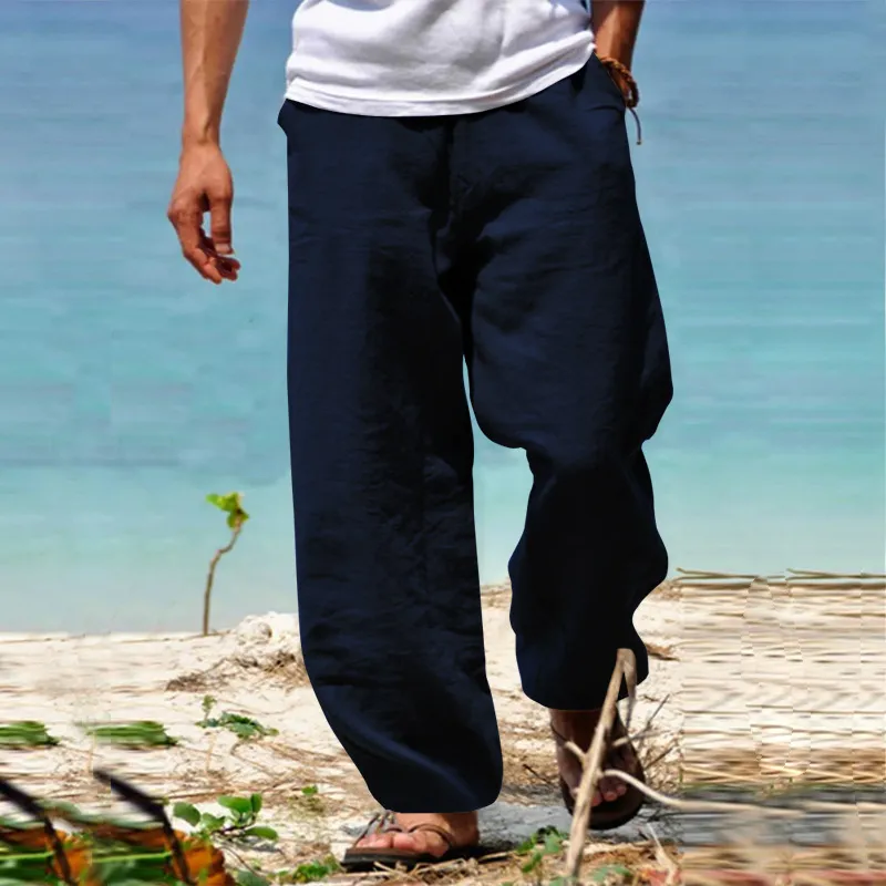 Mens Cotton And Linen Summer Beach Loose Pants