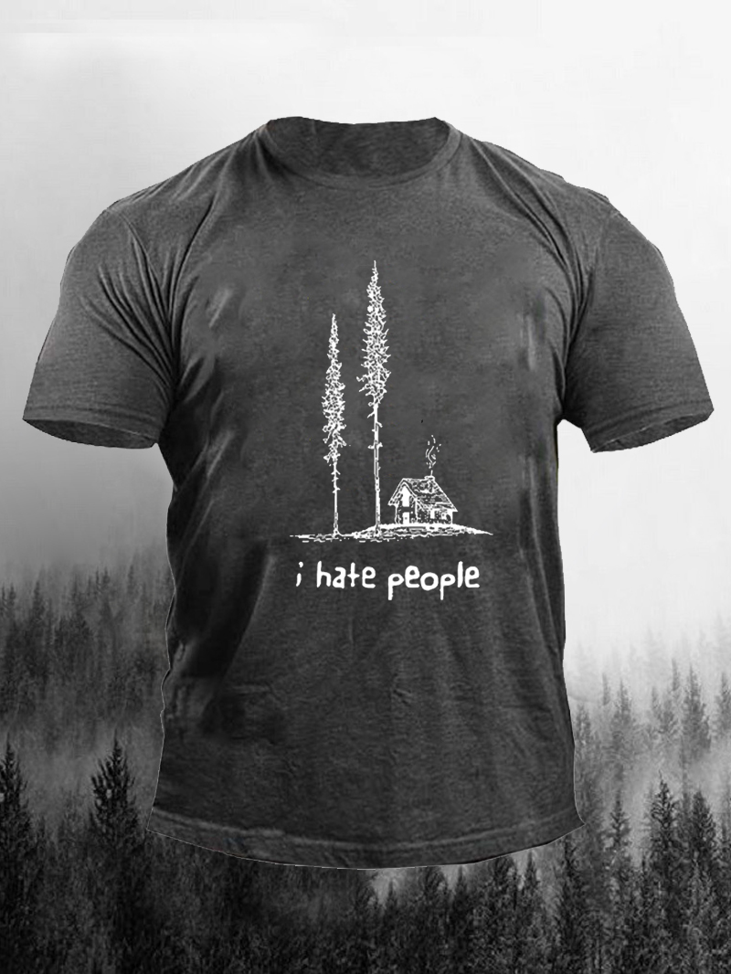 Men's I Hate People Printed Short-sleeve Crew Neck Comfy T-Shirt