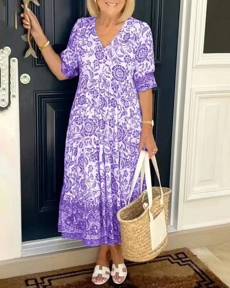 2023 new large size V-neck floral dress