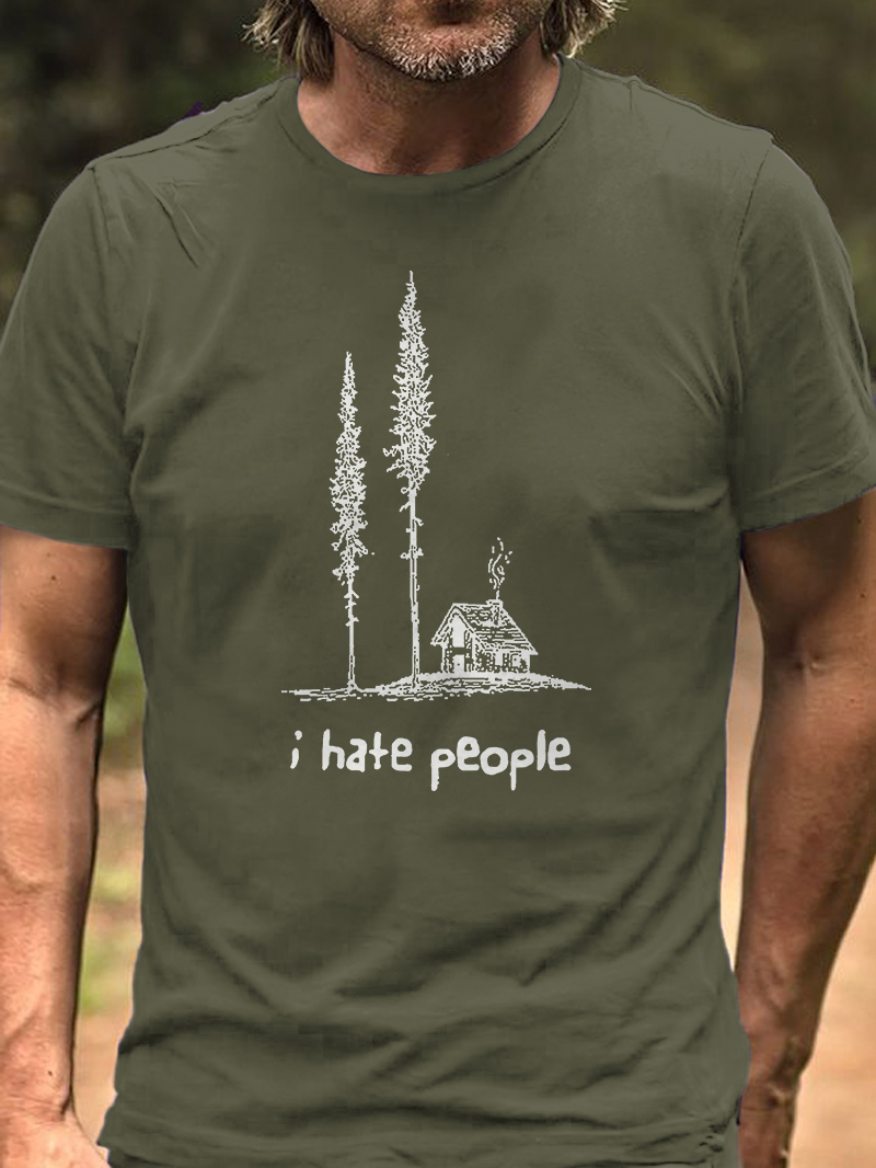 Men's I Hate People Printed Short-sleeve Crew Neck Comfy T-Shirt