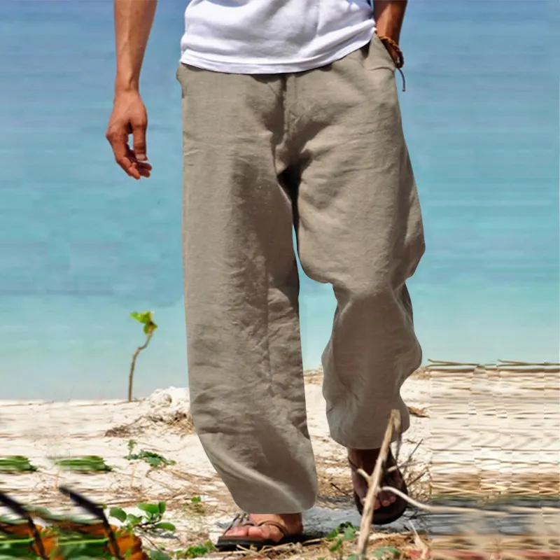 Mens Cotton And Linen Summer Beach Loose Pants