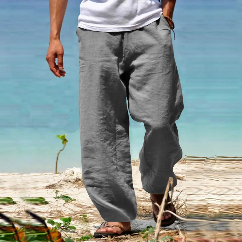 Mens Cotton And Linen Summer Beach Loose Pants
