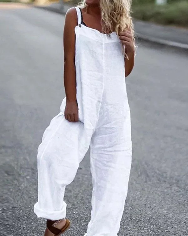 Women Linen Cotton Print Women Jumpsuit Outfit