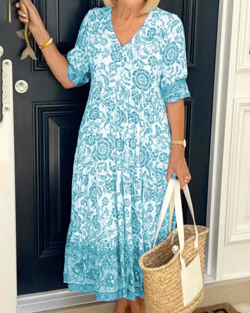 2023 new large size V-neck floral dress