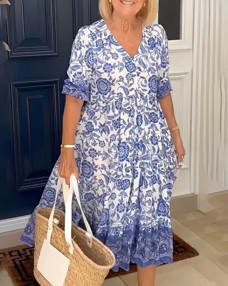 2023 new large size V-neck floral dress