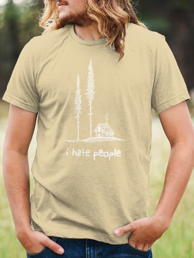 Men's I Hate People Printed Short-sleeve Crew Neck Comfy T-Shirt