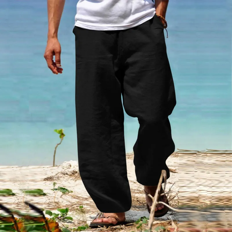 Mens Cotton And Linen Summer Beach Loose Pants