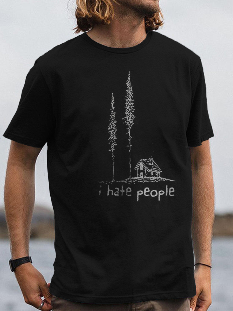 Men's I Hate People Printed Short-sleeve Crew Neck Comfy T-Shirt