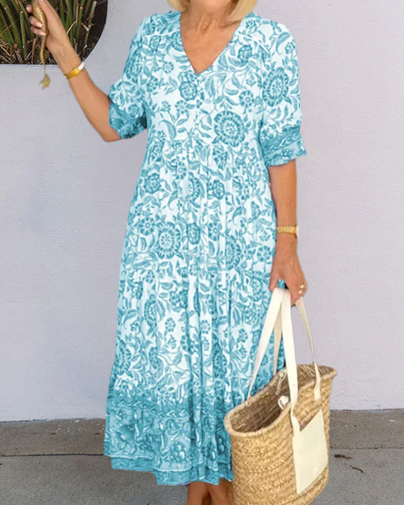 2023 new large size V-neck floral dress
