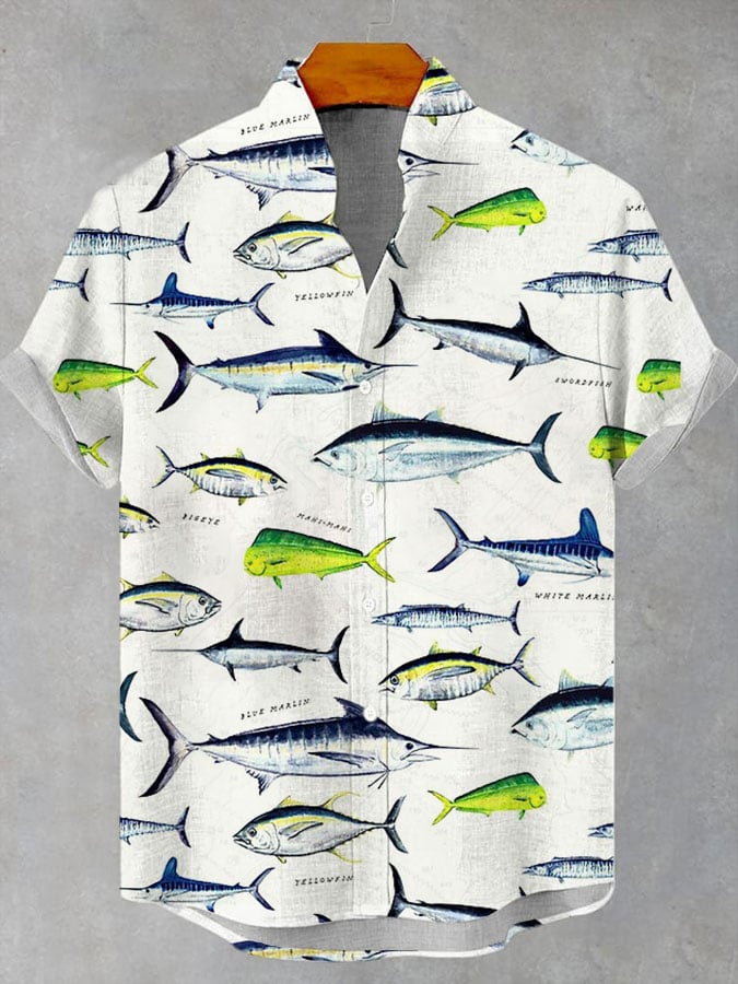 Men's Art Fish Printed Casual Short Sleeve Shirt