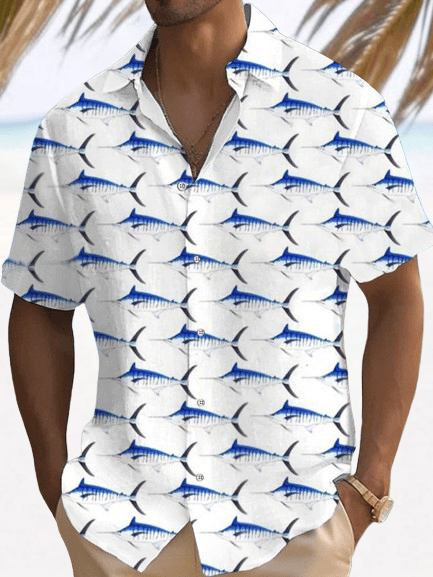 Men's Retro Fish Print Casual Short Sleeve Shirt