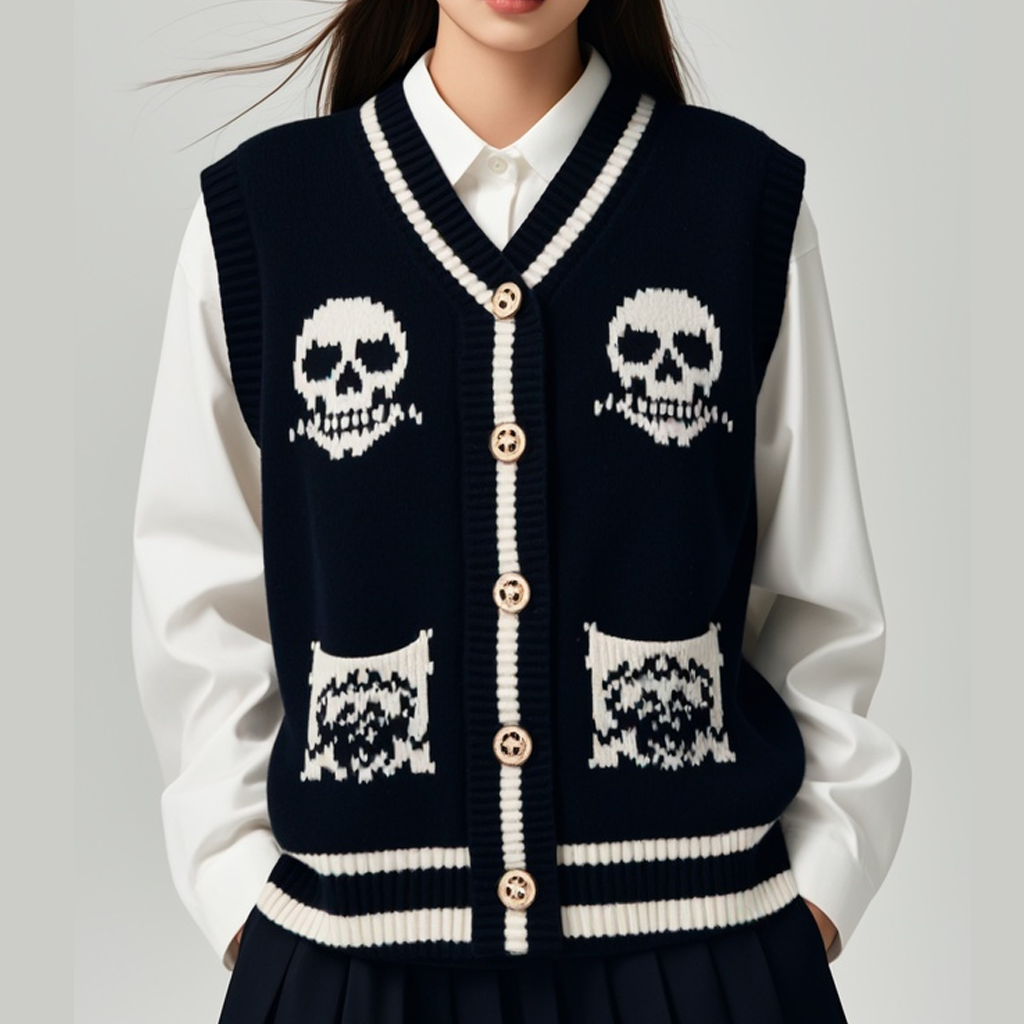 Street Fashion Skull Print Knitted Vest