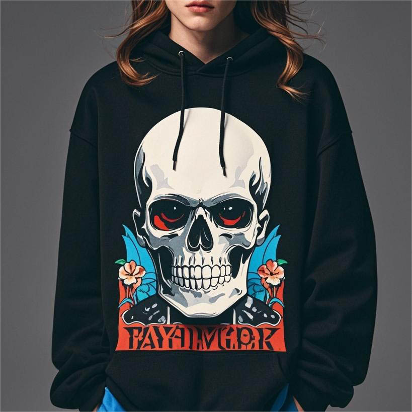 Skull Print Solid Color Hoodie