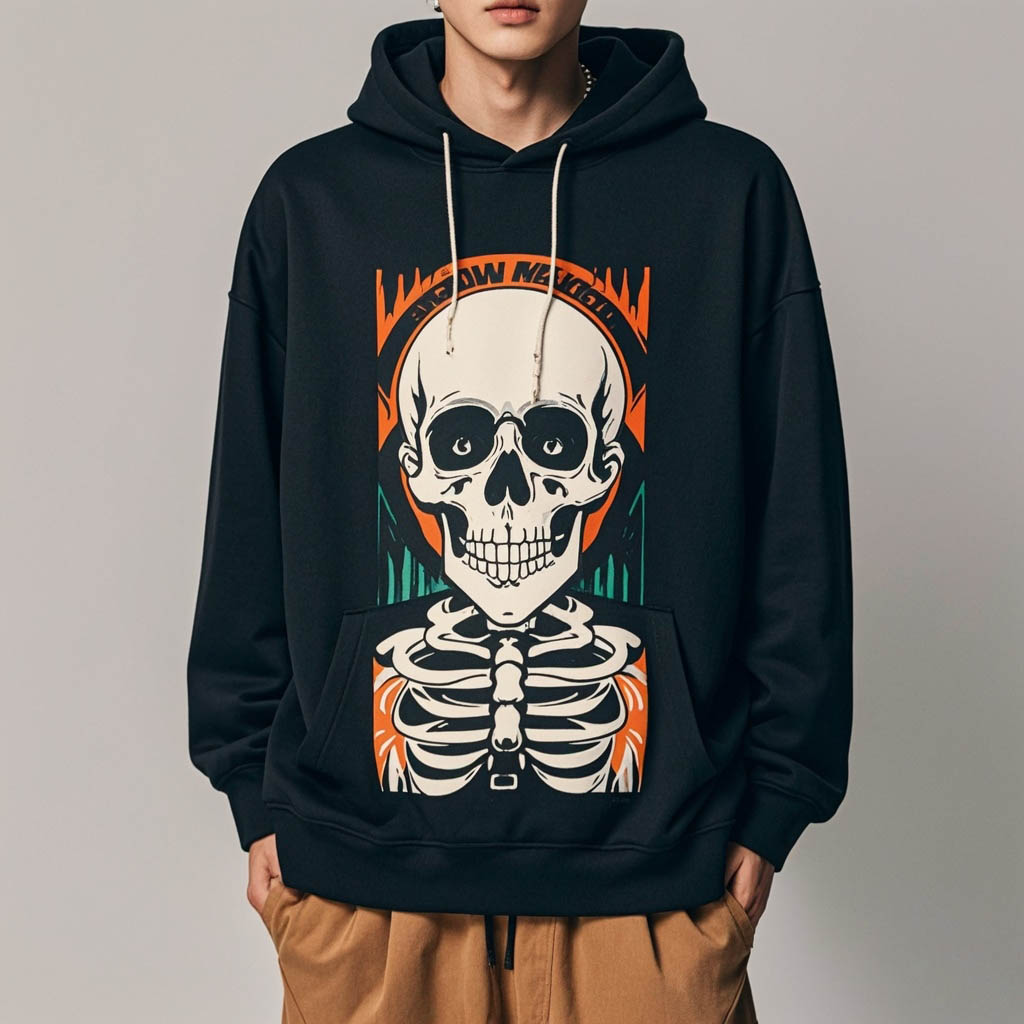Skull Print Solid Color Hoodie