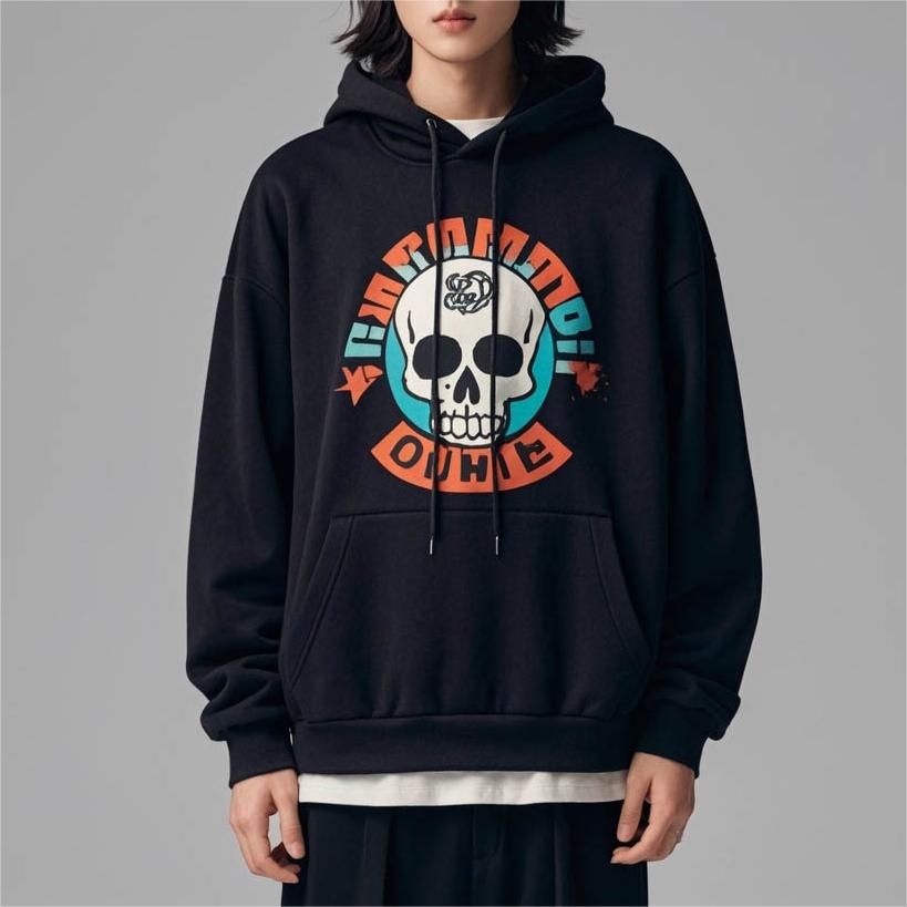 Skull Print Solid Color Hoodie
