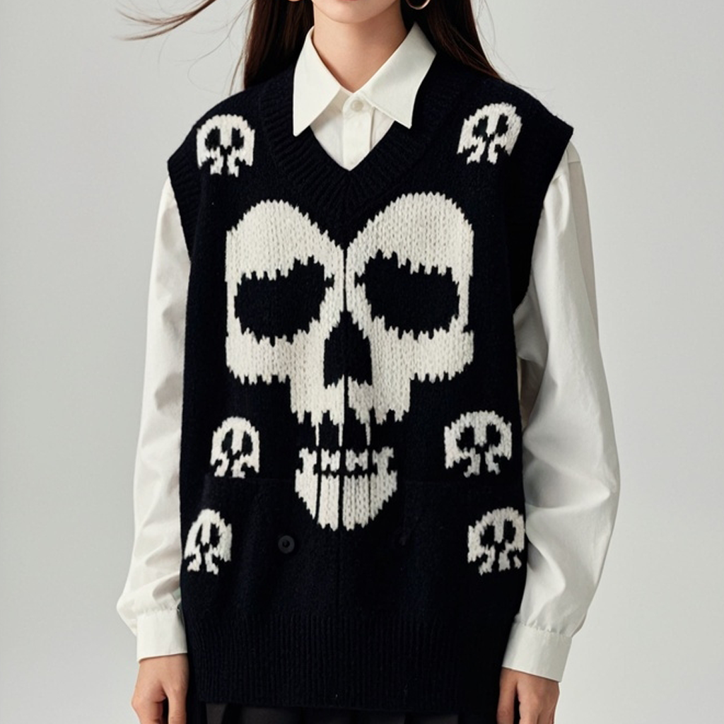 Street Fashion Skull Print Knitted Vest