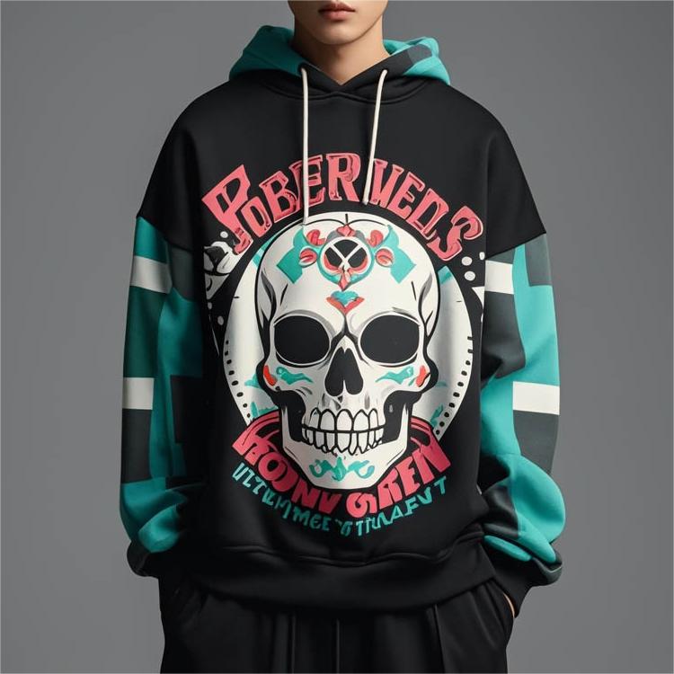 Skull print checkered hoodie