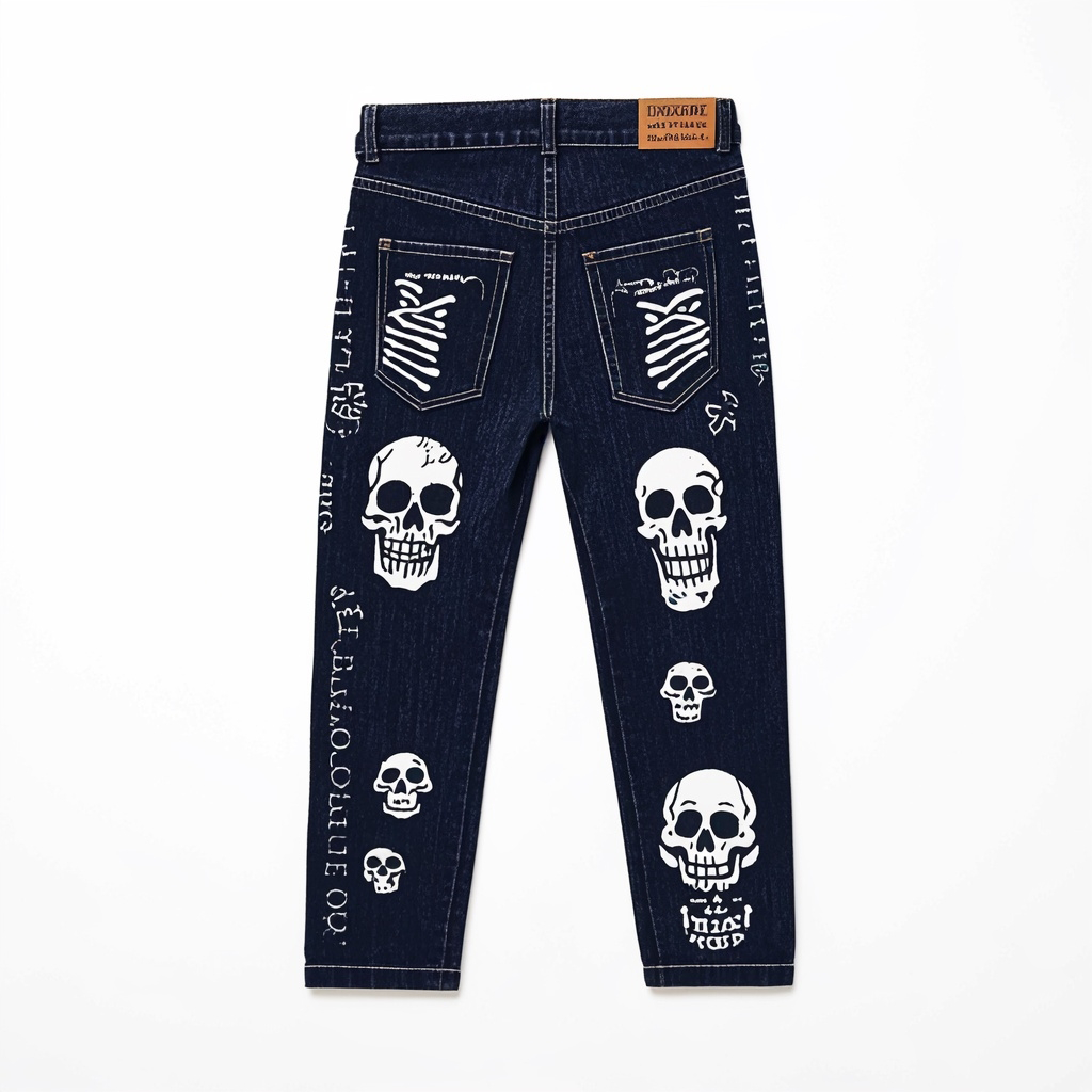 Fashion Skull Print Denim Pants