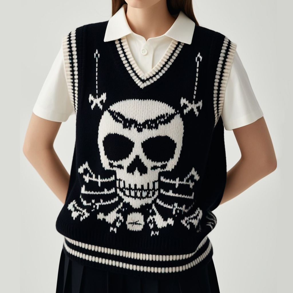 Street Fashion Skull Print Knitted Vest