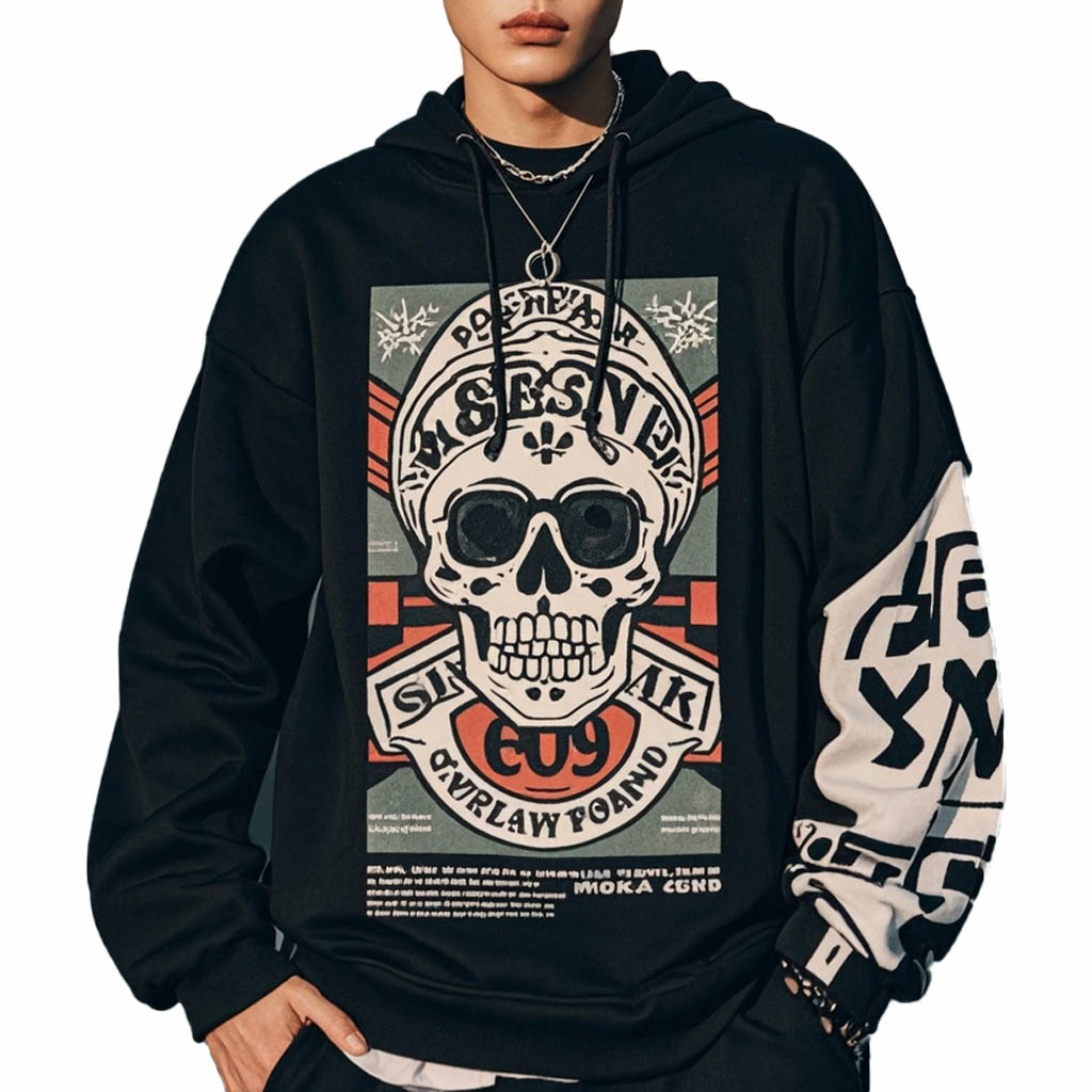 Skull Print Solid Color Hoodie