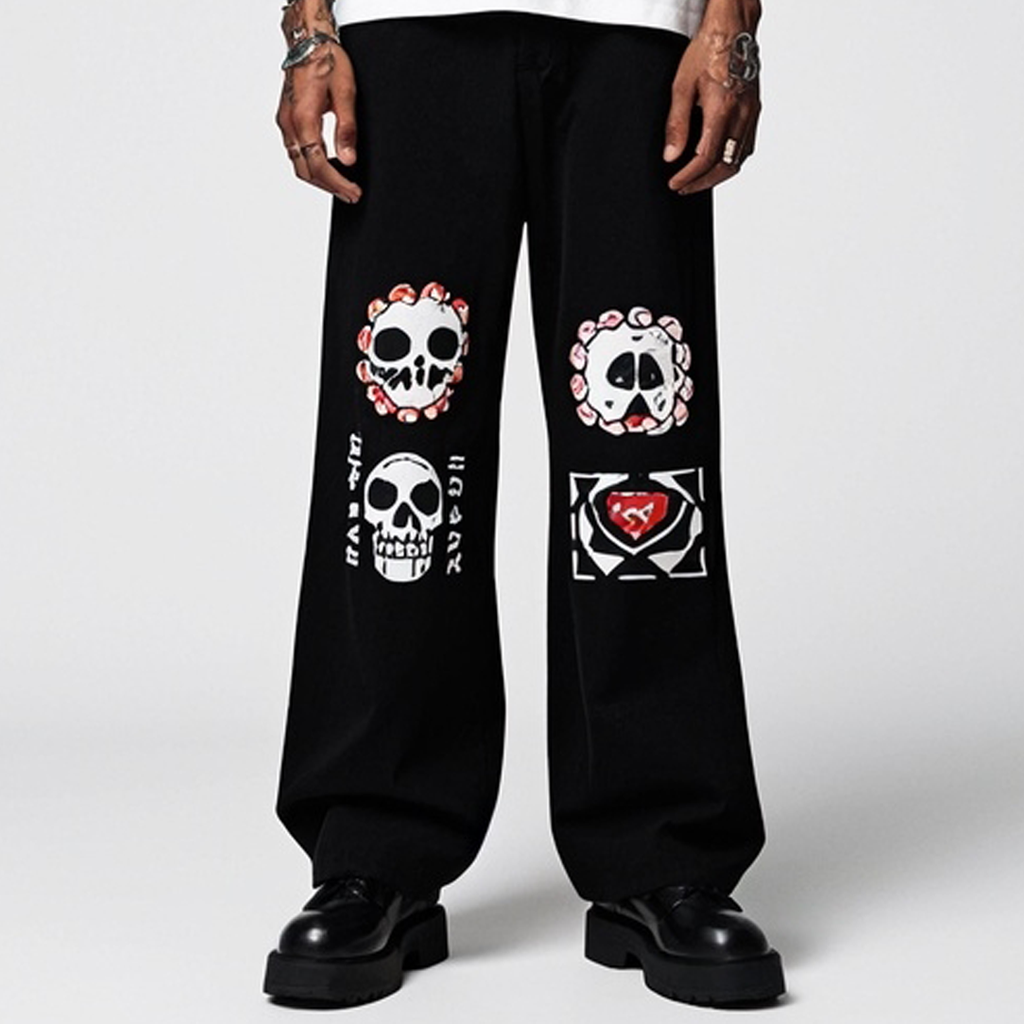 Fashion skull print loose trousers