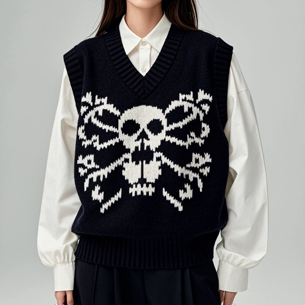 Street Fashion Skull Print Knitted Vest