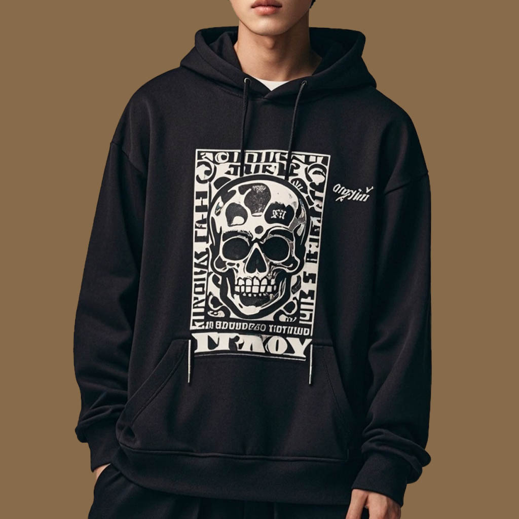 Skull Print Solid Color Hoodie
