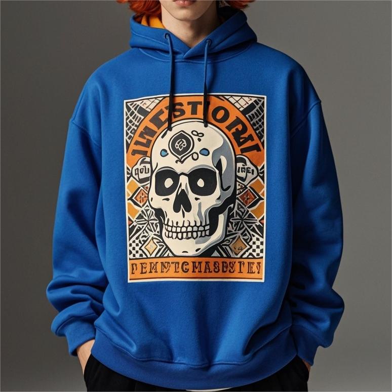 Skull Print Solid Color Hoodie