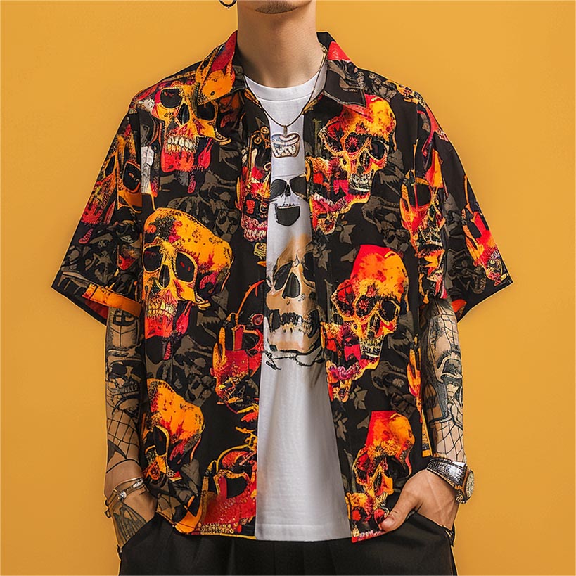 Classic Cool Skull Print Short Sleeve Shirt
