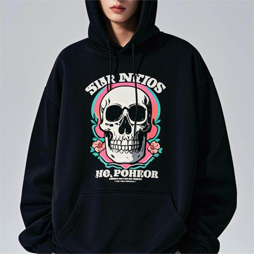 Skull Print Solid Color Hoodie