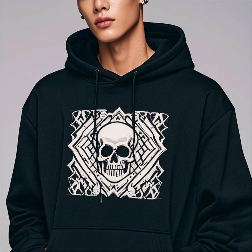 Skull Print Solid Color Hoodie