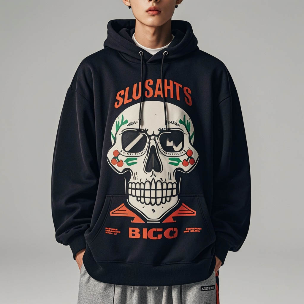 Skull Print Solid Color Hoodie
