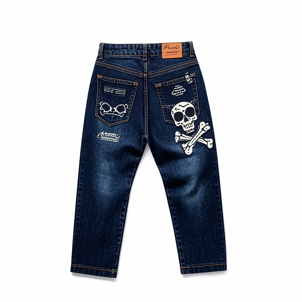 Fashion Skull Print Denim Pants