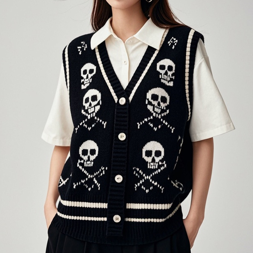 Street Fashion Skull Print Knitted Vest