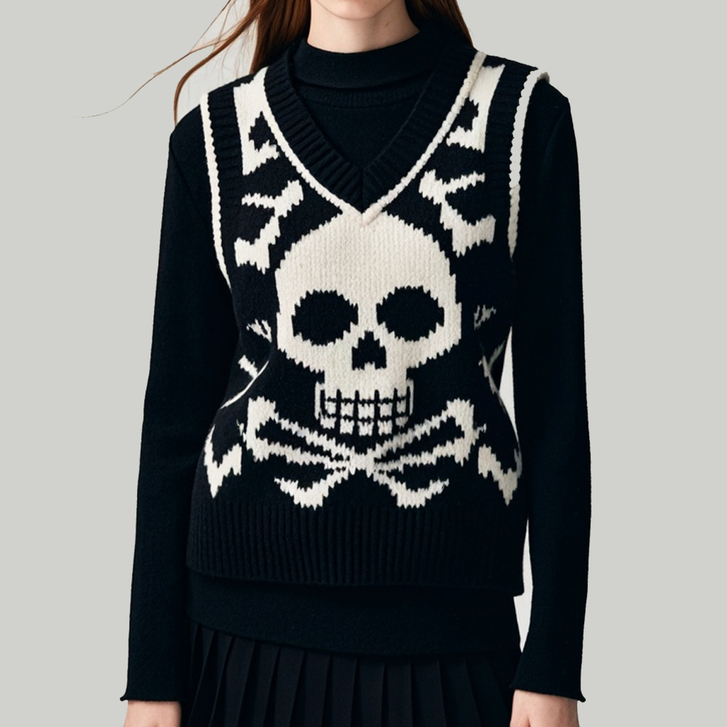 Street Fashion Skull Print Knitted Vest
