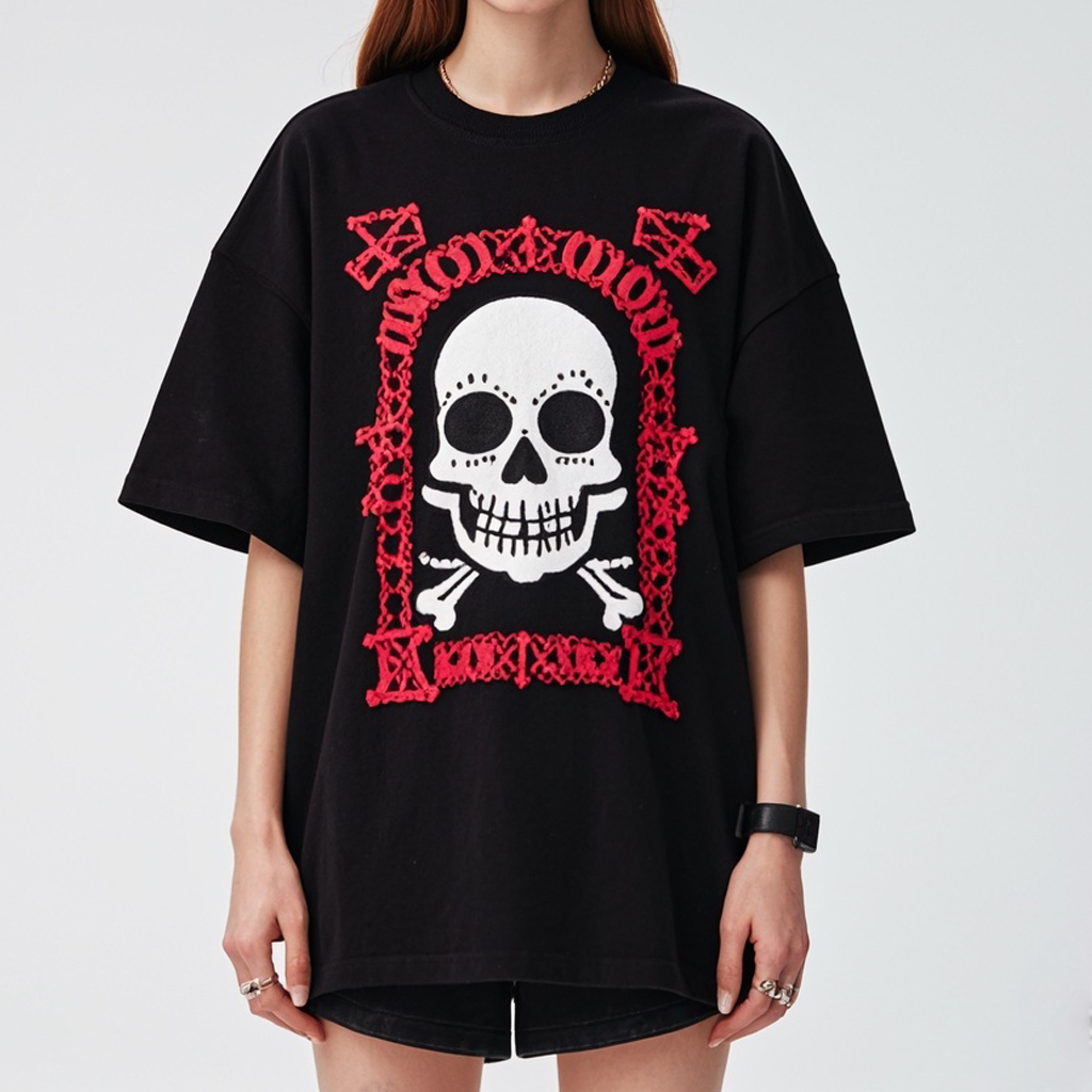 Skull print crew neck T-shirt