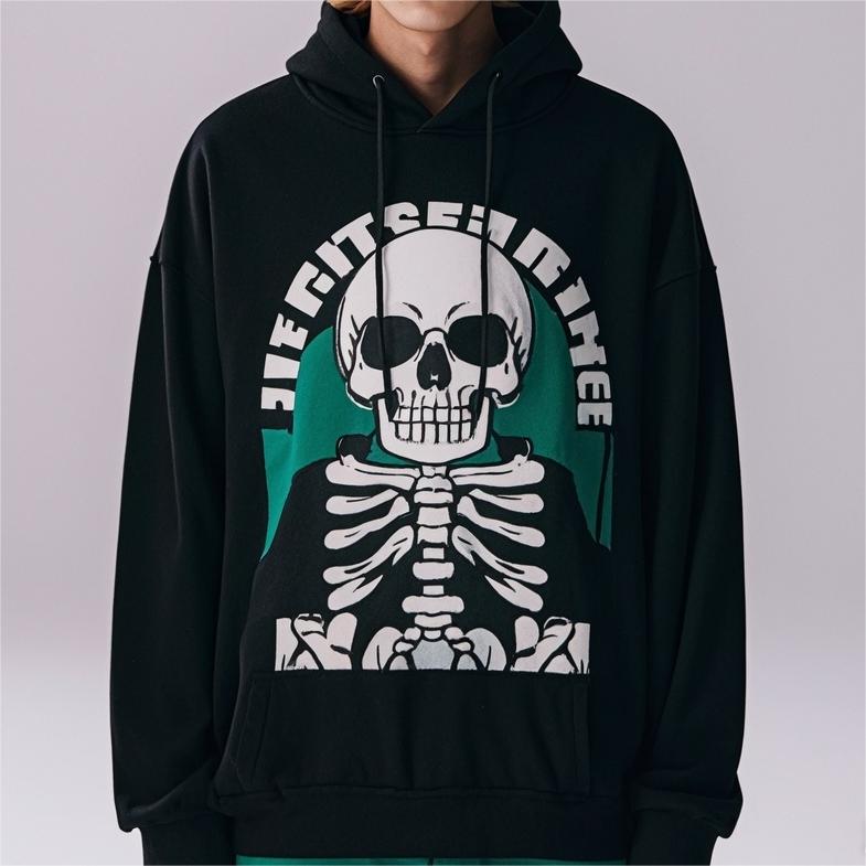 Skull Print Solid Color Hoodie